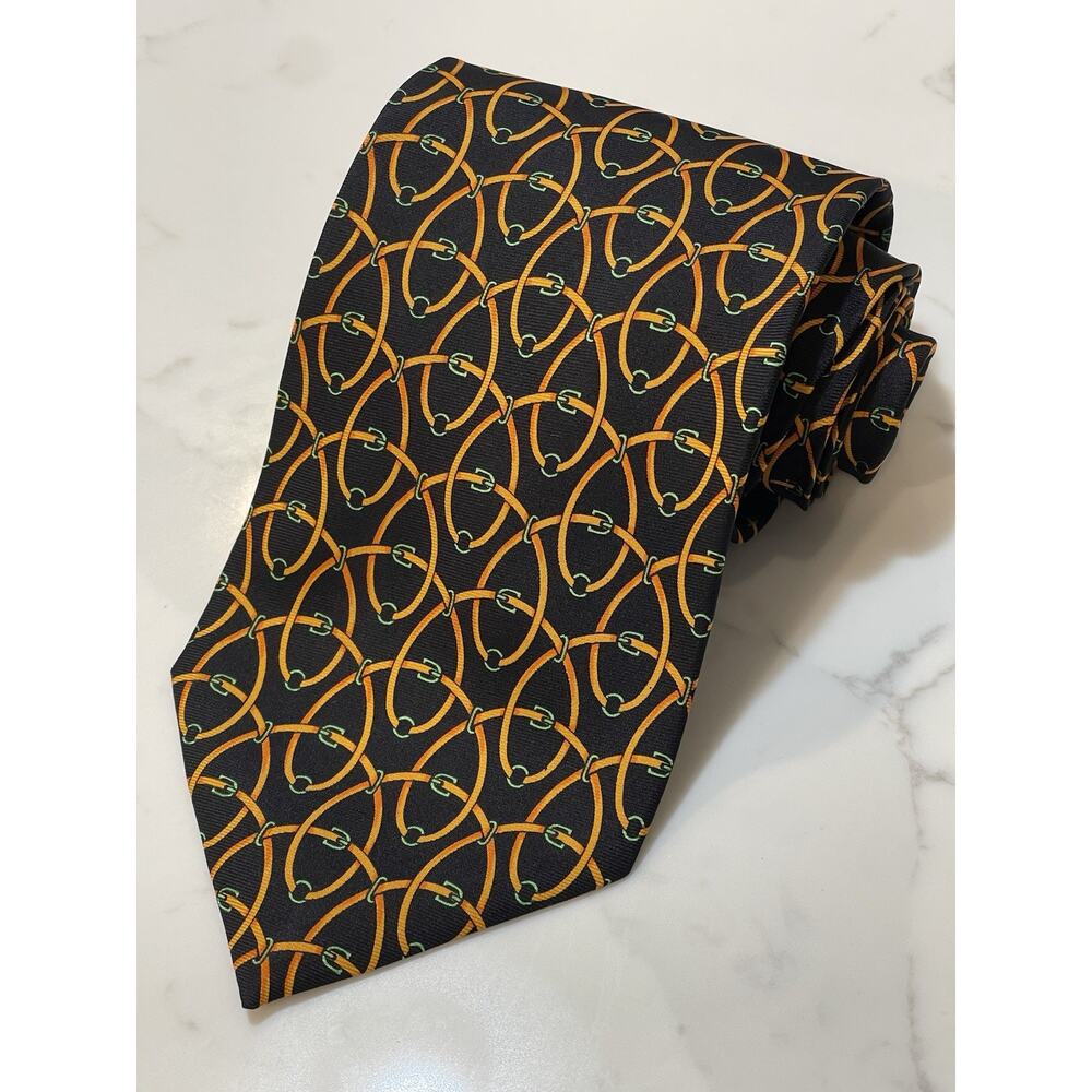 VTG Longchamps Paris Buckle Silk Tie 58 x 4 Made in Italy